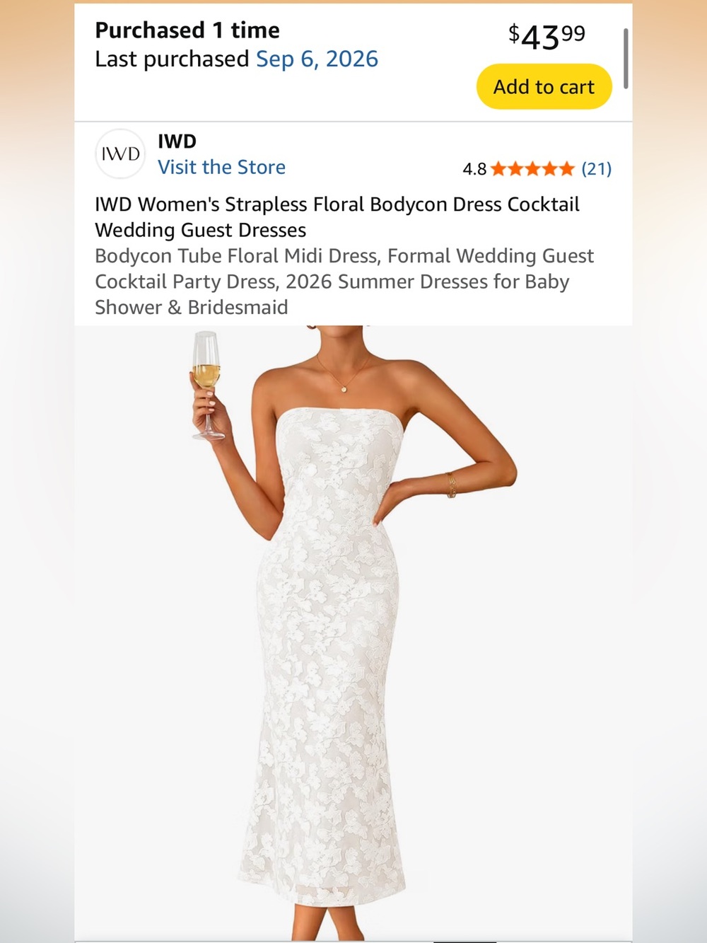 Strapless Floral Lace Bodycon Midi Dress in White